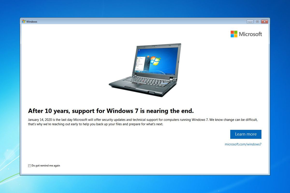 Windows 7 support will end on January 14, 2020