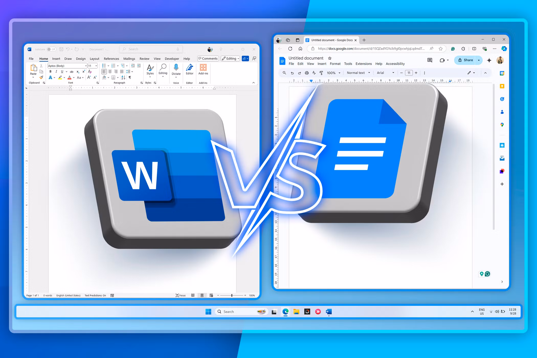 word-window-next-to-the-google-docs-window-with-their-logos-facing-each-other Google Workspace vs. Microsoft Exchange: Which Is Better for Your Business?
